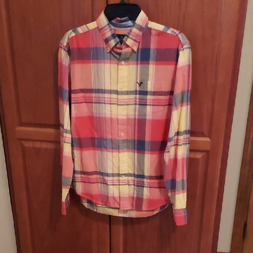 American Eagle Outfitters Red and Yellow Plaid Shirt